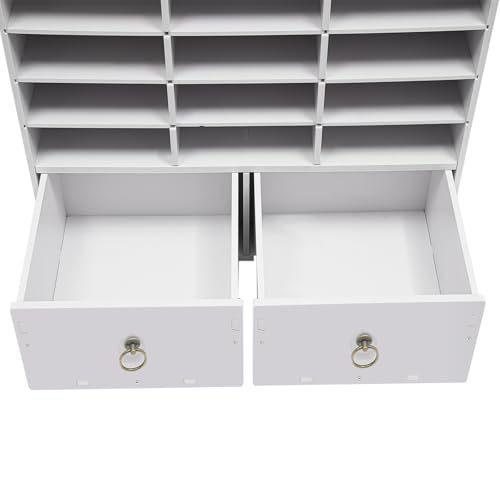 KSSTEVNBD Literature Organizer 24 Compartments Desktop File Sorter Mail Center Paper Storage Organizer with 2 Drawers for Home School Student Mailbox for Classroom (White)/White