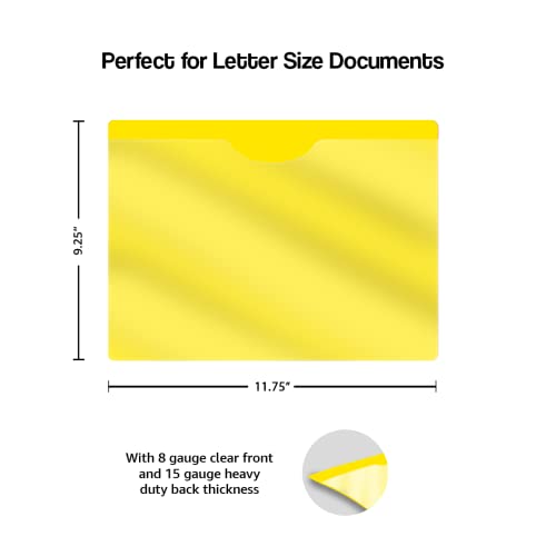 Yellow Vinyl Pocket Folders, Doctor Stuff, Closed Sides, Letter Size, Clear Front Top Loading Job Jacket, Documents Holder for Office, High School and Medical Files, Pack of 25