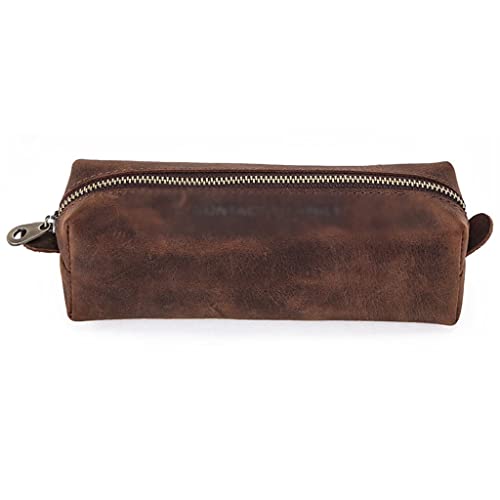 YWMLFZ Leather Pen Bag, Zipper, Simple Student Stationery Storage Bag, Square Ballpoint Pen Pen Box