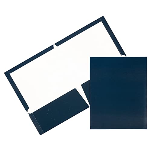 JAM PAPER Laminated Two Pocket Glossy School Folders - Letter Size - High Gloss Navy Blue - Bulk 100/Box