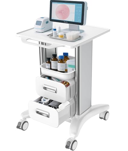 Medical Cart 3 Tiers, Lab Utility Cart with 2 Drawers & 1 Top Tray, ABS Mobile Medical Trolley Cart, Hospital Mobile Ultrasound Cart with 4 Silent Wheels for Dental Clinic, Beauty Salon, 220 LBS