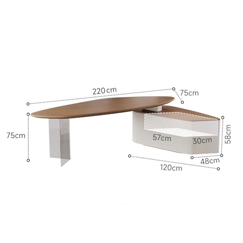 LINKIO Home Office Desks Solid Wood Special-Shaped Boss Office Work Desk, Storage Desk with Side Cabinets, Suitable for Business and Home Computer Table Desk(220x75x75cm)