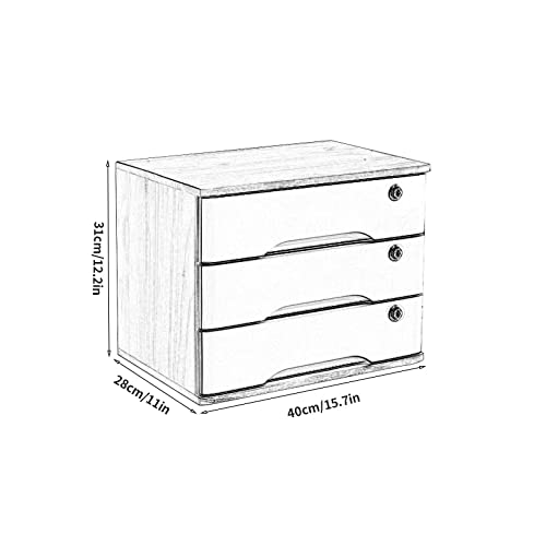 EliteBloom Desktop Storage Box with Drawers, Wooden Desktop Storage Box with Lockable Drawers, Desktop File Cabinet Organizers, A4 Receipt File Organizer, Flat File Cabinet (Brown 3 Drawers)