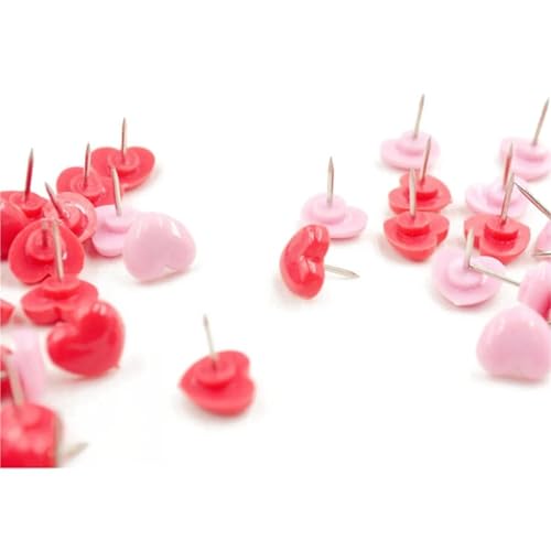 Heart Shape Push Pins 300 Pcs, 15x8mm Colored Map Pin for Cork Board, Pink Plastic Metal Thumb Tacks