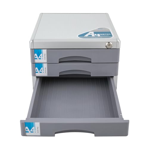 KSSTEVNBD Literature Organizer with 5 Drawers Aluminumy Desk Storage Box Lockable File Organizer Desktop Drawer Organizer for Supplies School Home/3 Drawers
