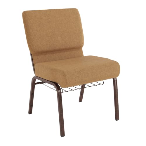 Flash Furniture HERCULES Series 21''W Church Chair in Caramel Fabric with Cup Book Rack - Copper Vein Frame