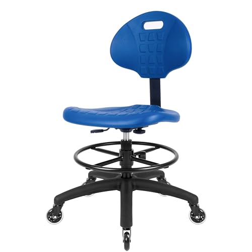 TAKE UR SEAT® Deluxe Polyurethane Drafting Lab Stool Chair, 18" Adjustable Footring, 8" Adjustable Height, 450 lbs seat Capacity,Shipped Within 24 Hours, Blue (Med. Bench Height,Blade Wheels)