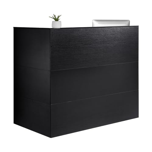 VEVOR Reception Desk, 55Inch L-Shaped Front Counter Table, Office Reception Counter with Drawer Keyboard Tray and Storage Cabinet, for Checkout, Lobby, Beauty Salon & Office, Black