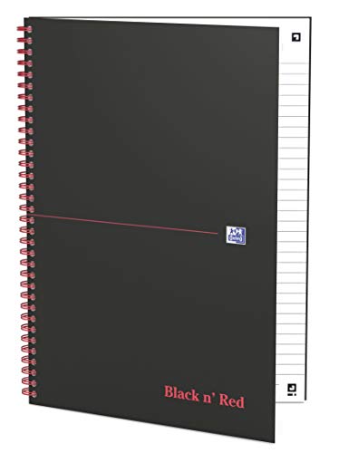 Oxford 400047608 Spiral-Bound Notebook Black n' Red Pack of 5 DIN A4 Lined Matt Hard Cover 70 Sheets Black Red