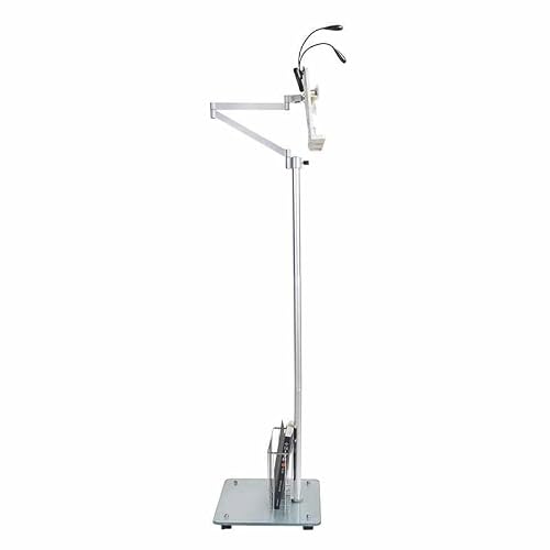 Floor Phone Stand Overhead Video Recording, Universal Floor Stand with Height Adjustment, 360° Rotating Cookbook Sheet Music Stand, Adjustable Floor Stand B(Size:With wheels, book baskets, and lights)