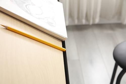 Acosure Drawing Desk with 2 Drawers and Stool,Bottom of The Drafting Table Legs W/Adjustable Angles,Tabletop can be Tilted,for Home,Office,School,White Oak