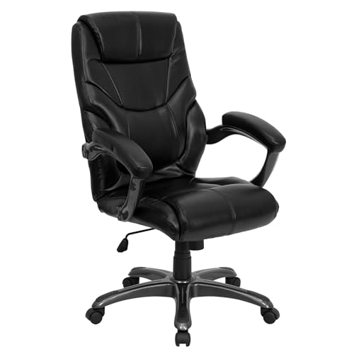 Scranton & Co Contemporary Faux Leather Executive Office Chair, High Back Design with Lumbar Support, Black Leathersoft Upholstery, Adjustable Seat Height, Tilt Lock, Swivel Base, Ergonomic for Home