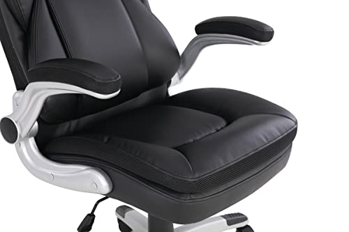 Office Star ECH Series Executive Bonded Leather Office Chair with Lumbar Support and Padded Height Adjustable Arms, Black with Silver Coated Nylon Base