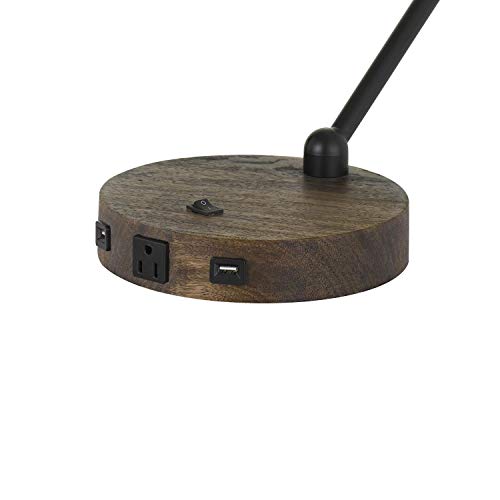 Benjara Metal Lined Fabric Shade Desk Lamp with Wooden Base, Beige and Black