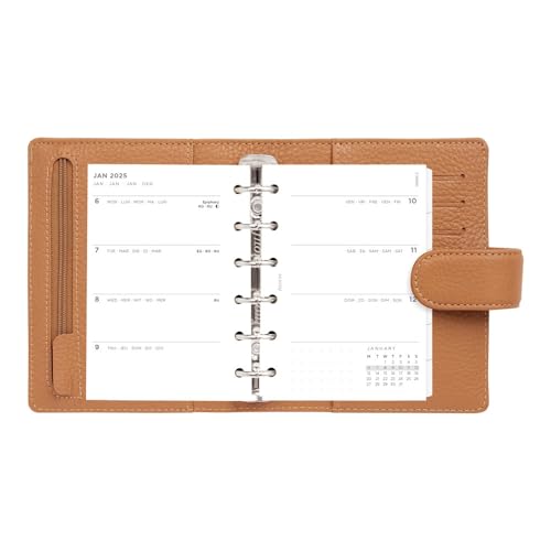 Filofax Norfolk Organizer, Pocket Size, Almond - Soft, Full-Grain Leather, Six Rings, Week-to-View Calendar Diary, Multilingual, 2025 (C022632-25)