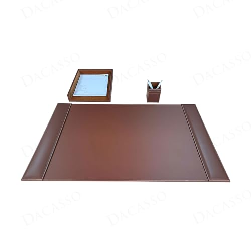 Dacasso Rustic Brown Leather Luxury 3 Piece Desk Set - Blotter Pad & Desk Mat Organization Essentials - Executive Decor and Surface Protector