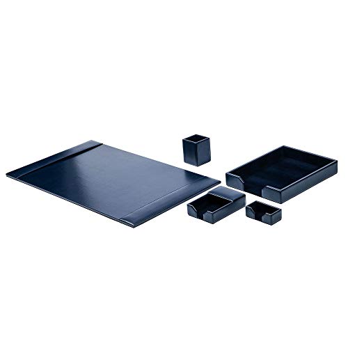 DACASSO Bonded Leather Desk Set - Luxury Leather Desk Pad & Desk Organization Essentials (Navy Blue, 5 Piece)
