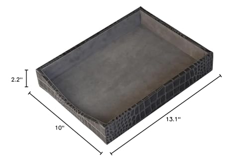 DACASSO Protacini Castlerock Gray Italian Leather Desktop Letter Tray - Luxury Letter Holder & Paper Organizer for Desk - Office Organization & Executive Desk Decor - (Gray)