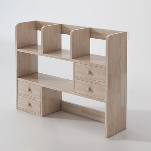 TBQATNTS Desktop Storage Rack, 3-Tier Wooden Display Shelf, Multipurpose Countertop Organizer with Drawer for Office, Living Room, Bedroom,Pine,39.4in