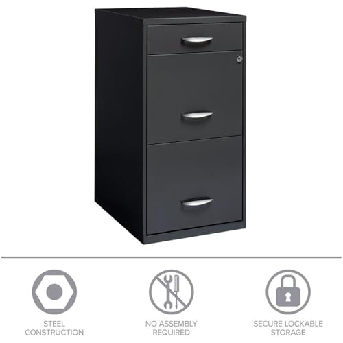 Scranton & Co 3-Drawer Metal Filing Cabinet, 27.32" H x 14.25" W x 18.00" D, Charcoal Finish, Lockable Lateral File Cabinet for Home or Office Organization, Letter Size Hanging File Storage