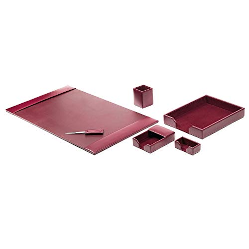 DACASSO Bonded Leather Desk Set - Luxury Leather Desk Pad & Desk Organization Essentials (Burgundy, 6 Piece)