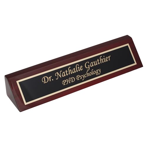 Dayspring Pens Personalized Desk Nameplate in Rosewood Finish, Gold Text