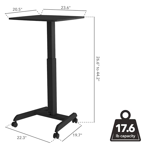 Mount-It! Rolling Laptop Desk Adjustable Height (29.6”-44.2”), Mobile Workstation Cart with 23.6” x 20.5” Desktop, Small Sit-Stand Desk for Home, Office, or Classroom in Black