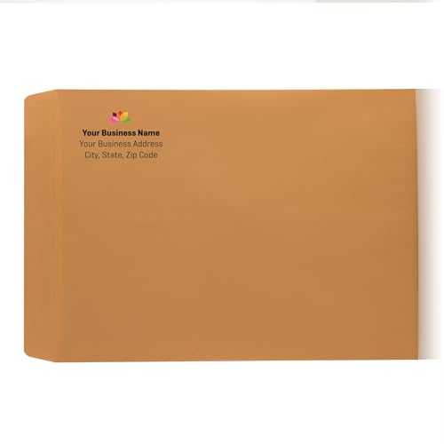 Aimoh 500 9 x 12 Custom Printed Self Seal Catalog Envelopes - Personalized with Logo and Address/Return Address - Landscape- 28lb - Kraft, Ultra Strong Quick-Seal, 9x12 inch, 500 Count (7-38300-500)