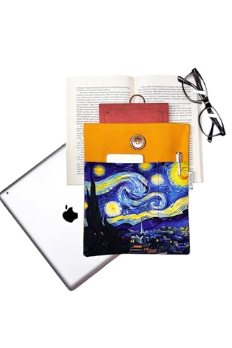 Book Tablet E-Reader Case - Starry Night Van Gogh Design, Yellow Multicolor Textile Pouch, Multi-Purpose Cover - Multicolor
