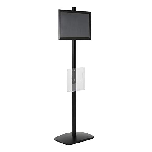 M&T Displays Free Standing Aluminum Display Stand Single Sided Document Brochure Sign Holder Front Loading Portrait Landscape Black Snap Frame 1x(11x17) and Clear Acrylic Pocket 1x(8.5x11) Inch