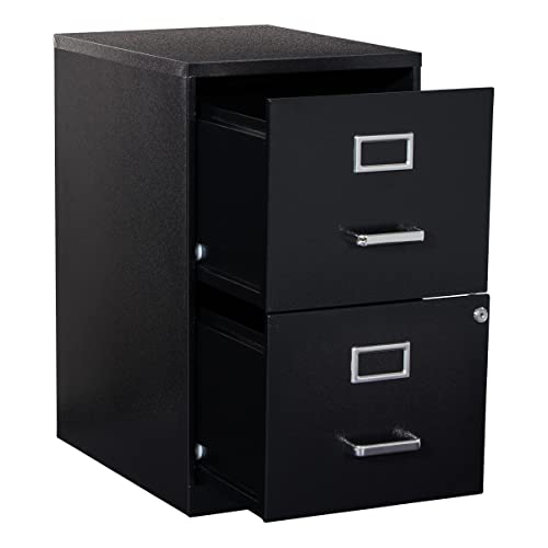 OSP Home Furnishings 2 Drawer Locking Metal File Cabinet, Black