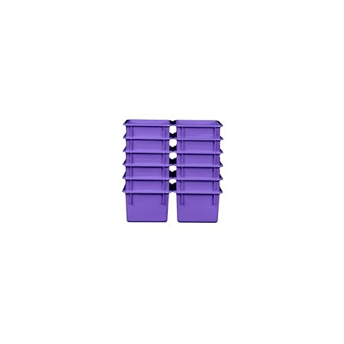 Wood Designs Cubby Storage Bin, Heavy Duty Plastic Containers for Kids Purple Cubby Tray Set of 12
