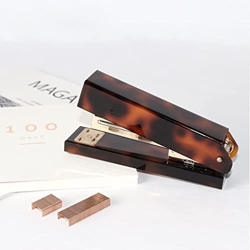 GTTBL Acrylic Desk Staplers Small Leopard Gold Stapler Portable Desktop Stapler for Desk Stationery Set Office Utility Binding Supplies