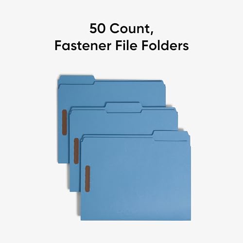 Smead Blue Fastener File Folders with Prongs, 3 Tab Letter Size