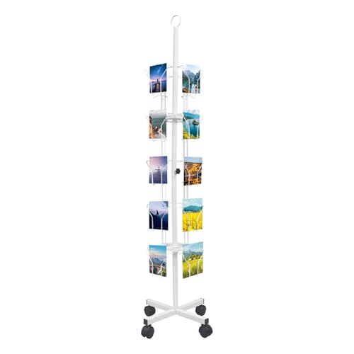 20 Pocket Greeting Card Display Stand, 6"x 8 6-Tier Rotating Greeting Card Rack Display Stand, Greeting Card Display Stand, Rotating Greeting Card Rack 360° Swivel Floor Holder for Stickers Leaflets (White)
