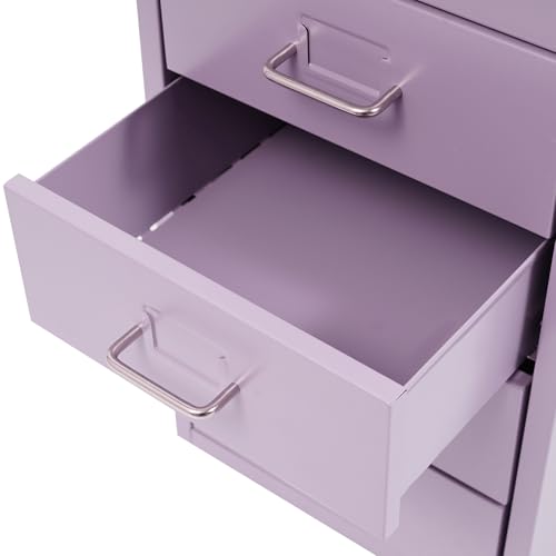6‑Drawer Lockable Vertical Metal File Cabinet Wheeled Organizer, Purple