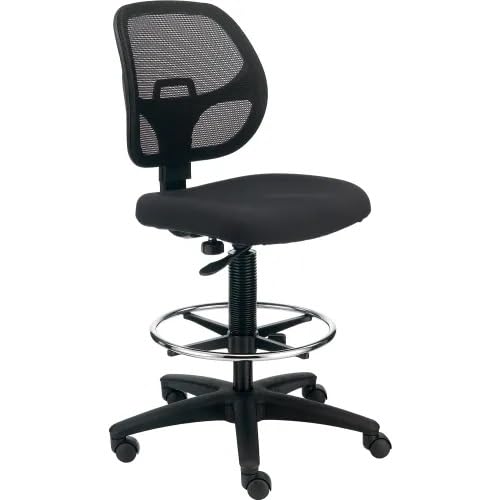 Adjustable Drafting Stool with Mesh Back – Ergonomic Office Drafting Chair with Footrest, Armrests & Height Adjustment (Black)