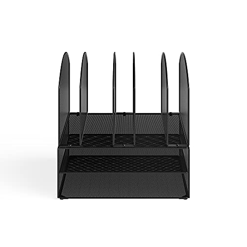 Safco Products Onyx Desk Organizer - 2 Horizontal, 6 Upright Sections - Black - Metal - Tabletop Desktop Organizer - Office & School Supplies - Letter Trays & Stacking Supports