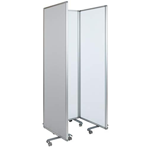 Classroom Essentials Double Sided Mobile Magnetic Whiteboard/Cloth Partition with Lockable Casters, 72"H x 24"W (3 Sections Included)