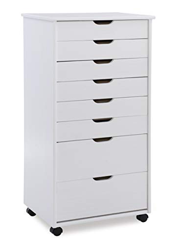 Linon Home Decor Products Corinne Eight Drawer Storage, White Wash Rolling Cart