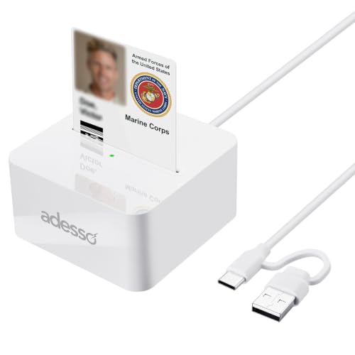 Adesso SCR-500 USB-C Desktop Smart Card Reader with USB-A Adapter