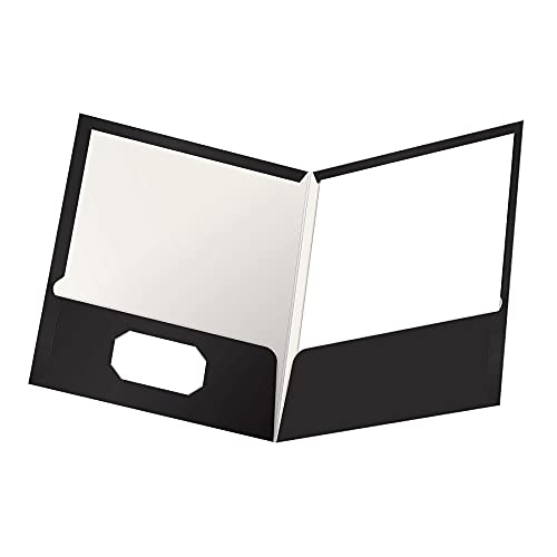 Oxford 51706 Laminated Portfolio, 2-Pocket, LTR, 100 Sht Cap, 25/BX, BK