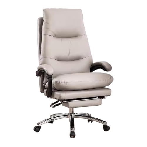 hezhuhe2258 Office Chair Home Office Chair Leisure Comfortable Padded Desk Bedroom Study High Back PU Leather Adjustable(Beige)