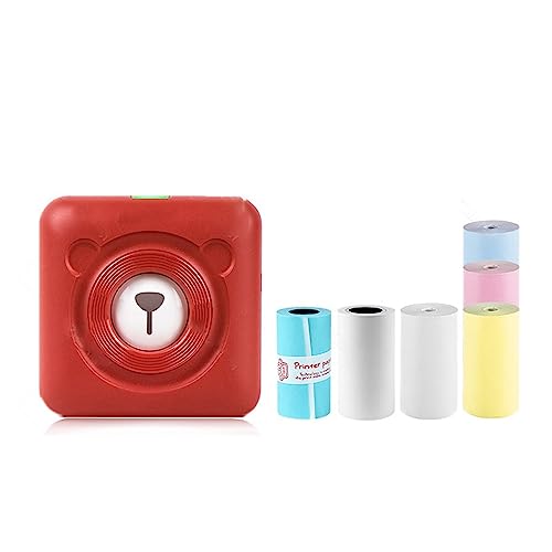 MKJGGII Red Portable Thermal Photo Printer Wireless Mini Pocket Pictures Label Sticker Printing 58mm(304RED Add 6rolls)