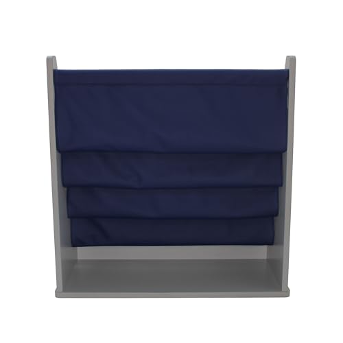 FDP Laminate Children's Sling Book Display Shelf Durable, Easy-Clean Organizer for Daycare, Preschool, Classroom or Home Promotes Early Reading Habits - Gray/Navy