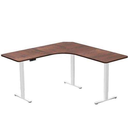 VIVO Dark Walnut 71 x 71 in Corner Standing Desk, DESK-KIT-E3CWD