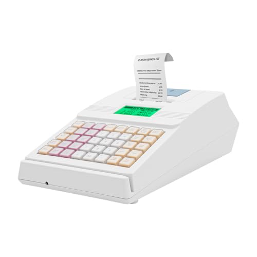 FONSOLUM 40 Keys Electronic Cash Register, Menu Based Control System Commercial Cash Register Money Register with Printer,10000 Plu,8-Bit Guest Display,128*64lcd for Small Businesses Supermarket,White