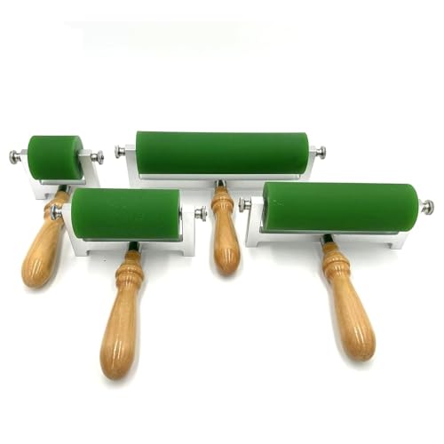 DOJBK Printmaking Brayer Roller with Wooden Handle, Rubber Ink Roller for Linocut, Relief, Letterpress and Block Printing, Art Tool for Inking, Stamping and Gluing 50 * 50mm
