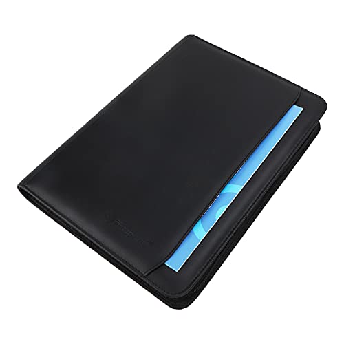 Freeprint Business Portfolio with Zipper 3 Ring Binder Organizer - PU Leather Folder Padfolio Document Organizer with Solar Calculator,Writing Pad