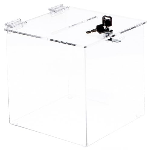 Plymor Clear Acrylic Locking Ballot/Collection/Donation Box, 8" W x 8" D x 8" H (3 Pack)